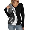 Top da donna casual alla moda con scollo a V, maniche raglan, pieghe e stampa floreale a maniche lunghe