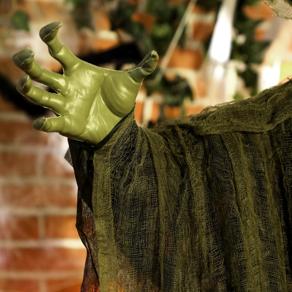 170 cm Life Size Hanging Halloween Animated Witch with Glowing LED Eyes, Spooky Witch Scary Halloween Decorations, Battery Operated