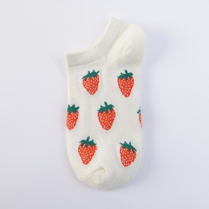 1/6 Pairs Women Cartoon Fruit Printed Cotton Boat Socks Spring Summer Sweat Absorbing Breathable Soft Comfortable Ankle Socks