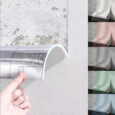 Panel de pared de espuma autoadhesivo de 50 cm de ancho con textura 3D de lino PVC impermeable insonorizado removible para sala de estar dormitorio decoración del hogar