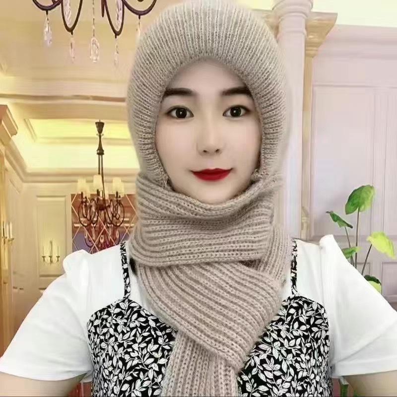 Dámská integrovaná čepice New Style Plus Velvet Thick Scarf do větru a sněhu. Teplá čepice s veverkou z vlny na podzim/zimu. Celebrity módní síťový klobouk.