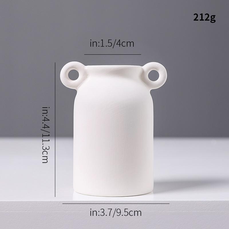 White Ceramic Mini Vase, Chinese Minimalist Desktop Hydroponic Pot for Dried Flowers, Aesthetic
