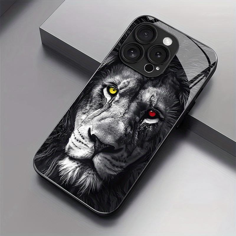 Mighty Lion Pattern Glass Phone Case Suitable for iPhone 17 16 15 14 13 12 11 Pro/Max/Plus Anti Drop and Anti Shock Back Cover