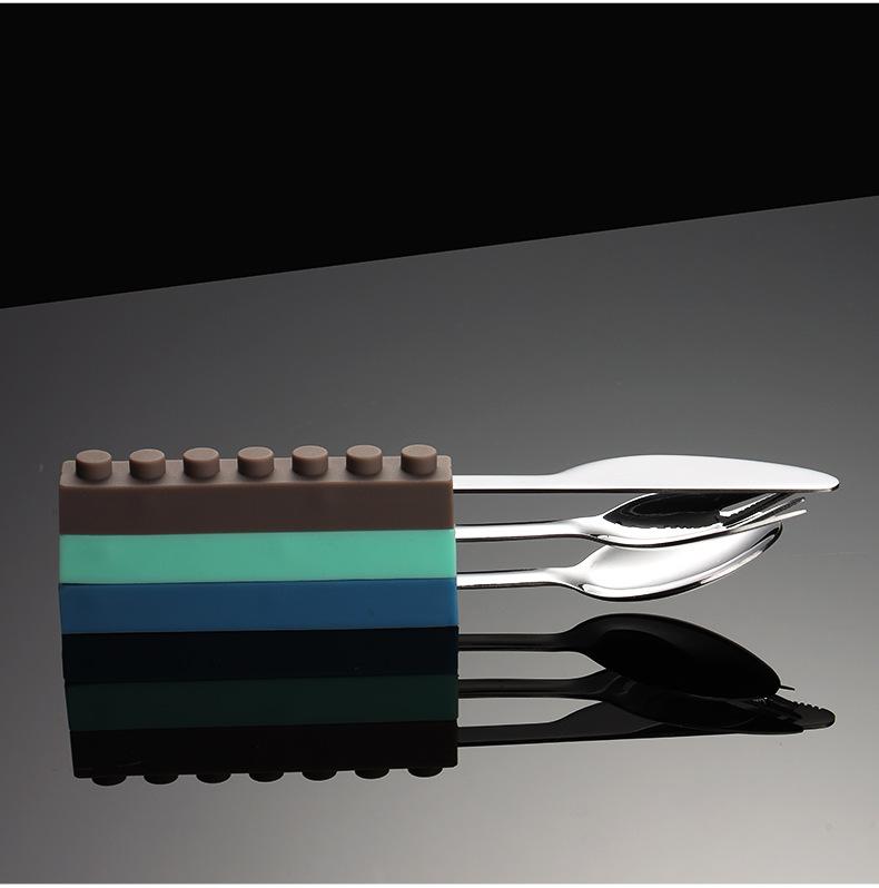 304 Stainless Steel Building Block Knife Fork Spoon Silicone Handle Children Western Food Maternal and Infant Feeding Tableware Toys