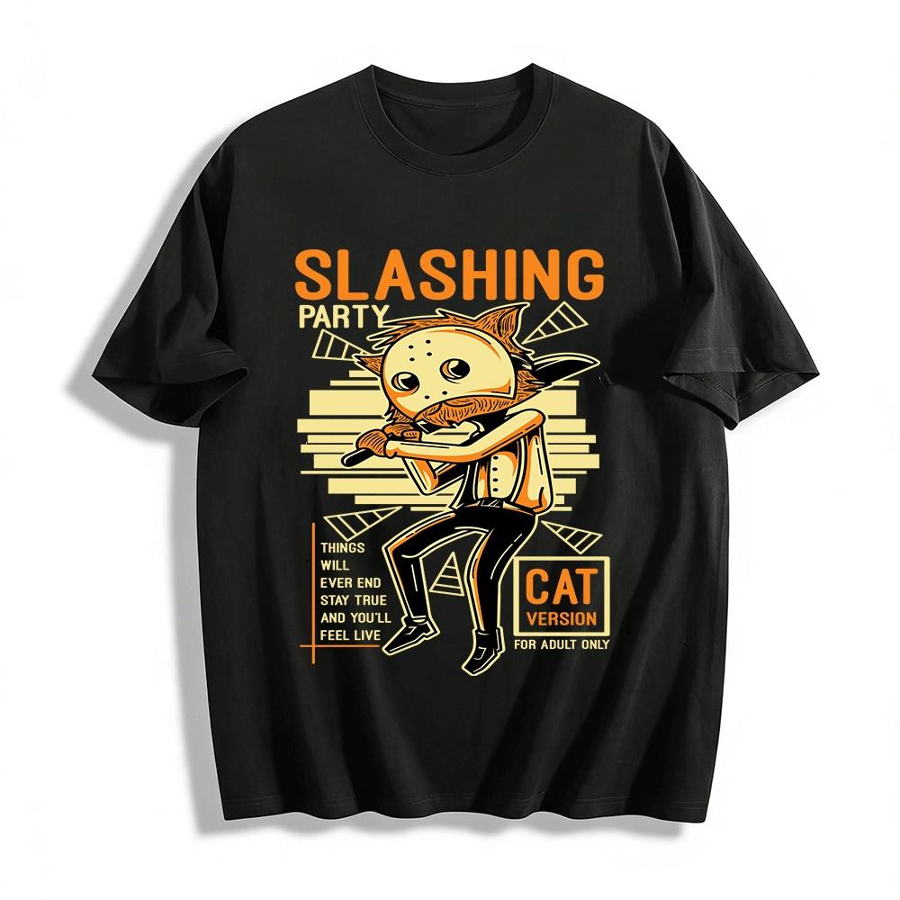 

Slashing Party Cat Version Adult Only Graphic Tee Pure cotton T-shirt XXS