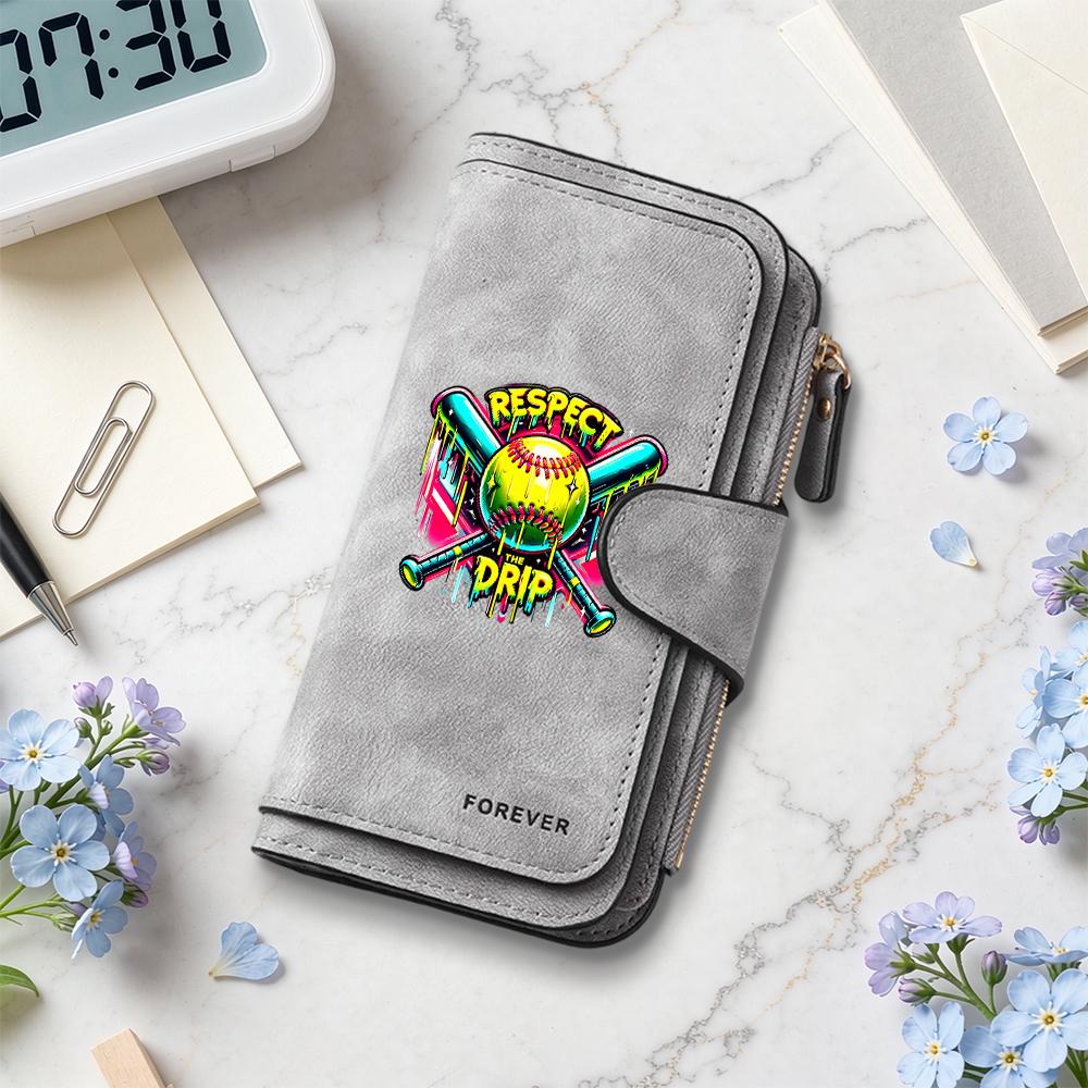 Stylish Softball Pattern Long Wallet Casual Card Holder Fashion Portable Purse for Daily Use