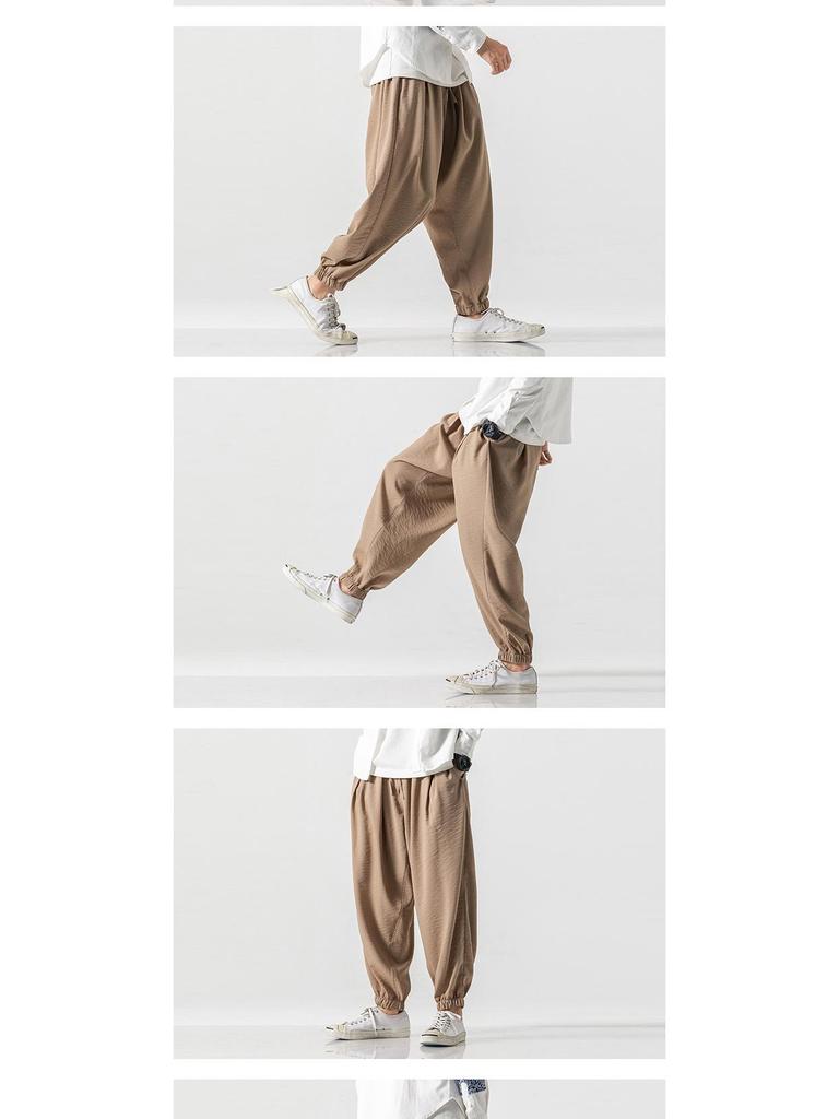 Men's Chinese Style Cotton Linen Joggers - Plus Size Loose Casual Harem Pants for Spring/Summer