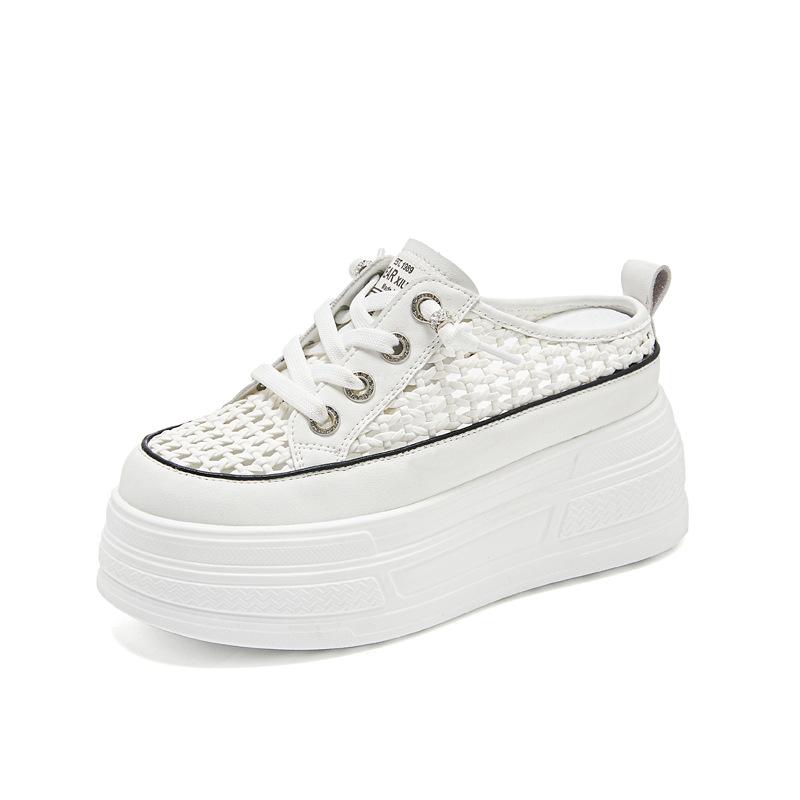 

Leather half tray white shoes women s summer 2025 new round head thick sole inner height increase solid color transparent net women s leisure 34 белый