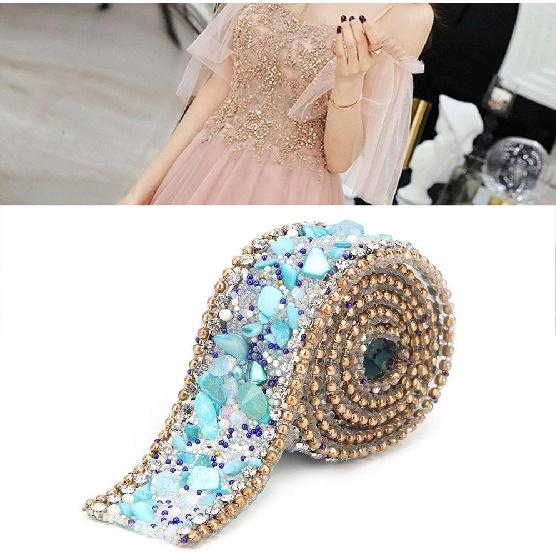 0.5M Crystal Rhinestones Ribbon, DIY Artificial Mesh Wrap Roll Chain Trim Banding Applique for Wedding Party Floral Arrangements(#02)