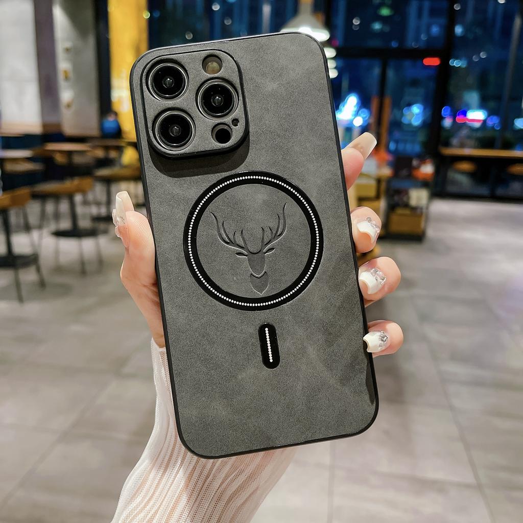 Dla IPhone17Promax Magnetyczne etui na telefon 15 z głową jelenia dla Apple 16pro Ochronne etui ze skóry jagnięcej