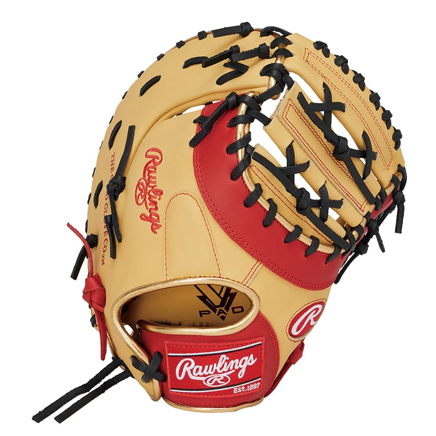 Rawlings Baseball Hyper Tech Color Sync Glove First for Throwers Glove, Junior/Jr., Kids' (GJ5FHTC3ACDS), Base, Camel/Scarlet, 11.5 Inches,