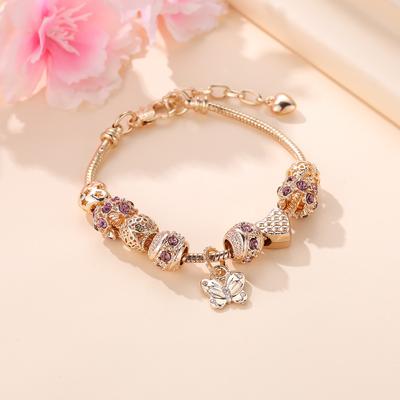 Cute Butterfly Bracelet Fashion Halloween Christmas Jewelry Love Heart Beaded Bracelet Heart-shaped Pendant Chain Bangle Valentine's Day Jewelry