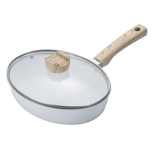 Bestco Ceramic IH Mini Grill Pan, 18x24cm, with Glass Lid, Oval, Snow White, ND-6762, Days Cerati