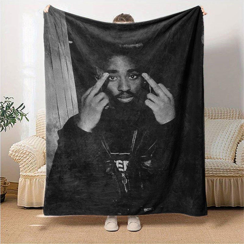 1ks 2Pac Hip Hop Deky Měkká Lehká Pro Všechna Roční Období Víceúčelový Přehoz na Pohovku, Postel, do Kanceláře & na Pikniky, Francouzský Styl s Ikonickým Obalem Alba & Citáty