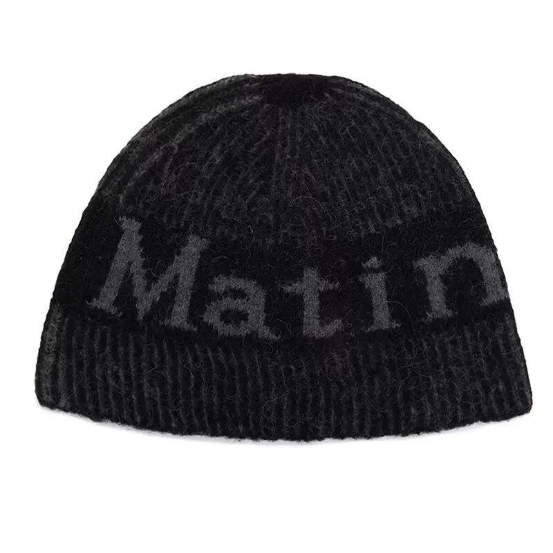 Matin Kim Letter Knit Beanie Hat Unisex Streetwear Winter Cap Men Women Trendy Korean Fashion Cold Weather Accessory