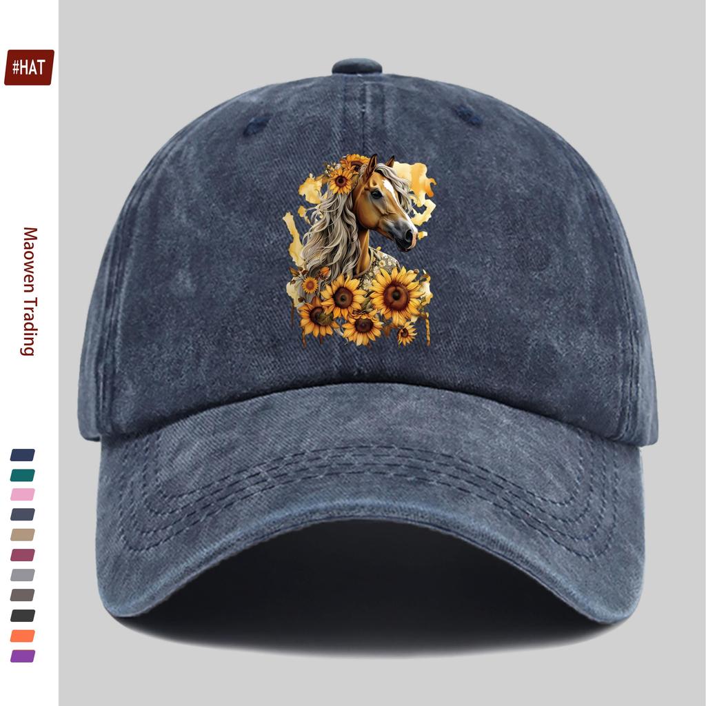 pc Sunflower Horse Head Print Baseball Cap Fashion Trend Design Sun Hat Comfortable And Lightweight Trucker Sun Hat Buckle Adju