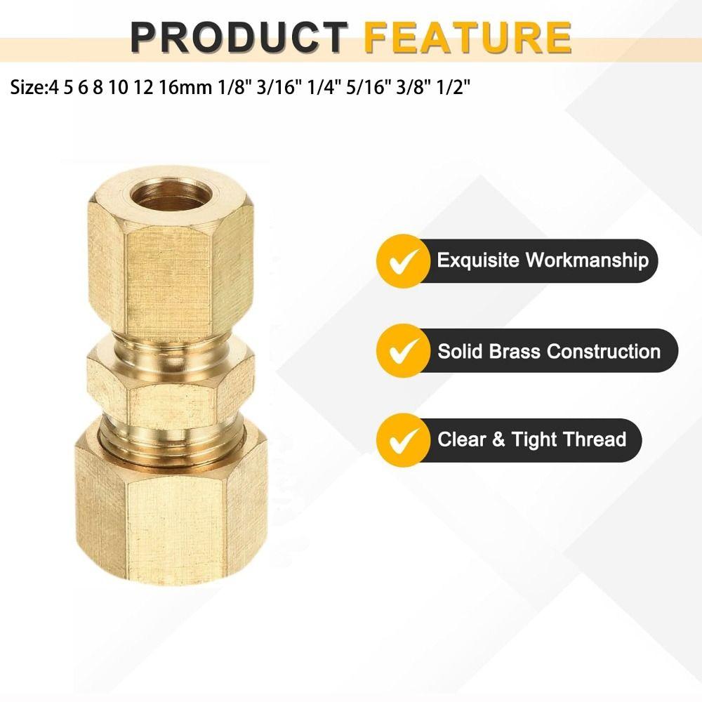Brass Brass Compression Fitting 1/8" 3/16" 1/4" 5/16" 3/8" 1/2" Straight Coupling  Gas System