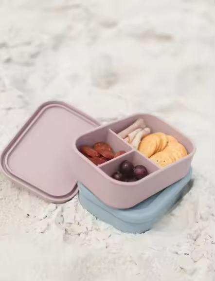 Silicone Food Storage Box With Lids 3 Compartment School Children Lunch Box Free Silicone Bento Lunch Box