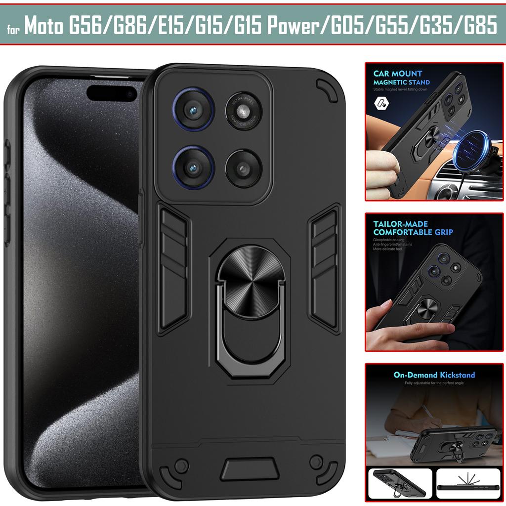 Kryt s magnetickým prstencovým stojánkem pro Motorola Moto G86 G56 Edge 50 Neo 60 Fusion G15 Power E15 G85 G75 G05 G35 G34 G55 Pouzdro Armor Funda