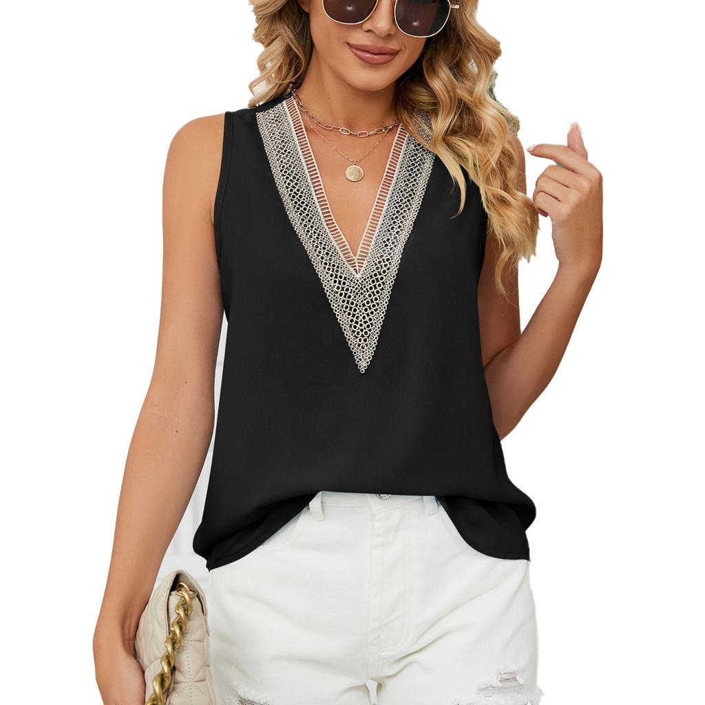 Fashionable Women's Summer Color V,neck Loose Top Sleeveless Vest