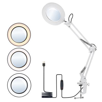 Flexible Clamp-on Table Lamp with 8x Magnifier Swing Arm Dimmable LEDs Desk Light 3 Color Modes & 10 Brightness Levels Reading