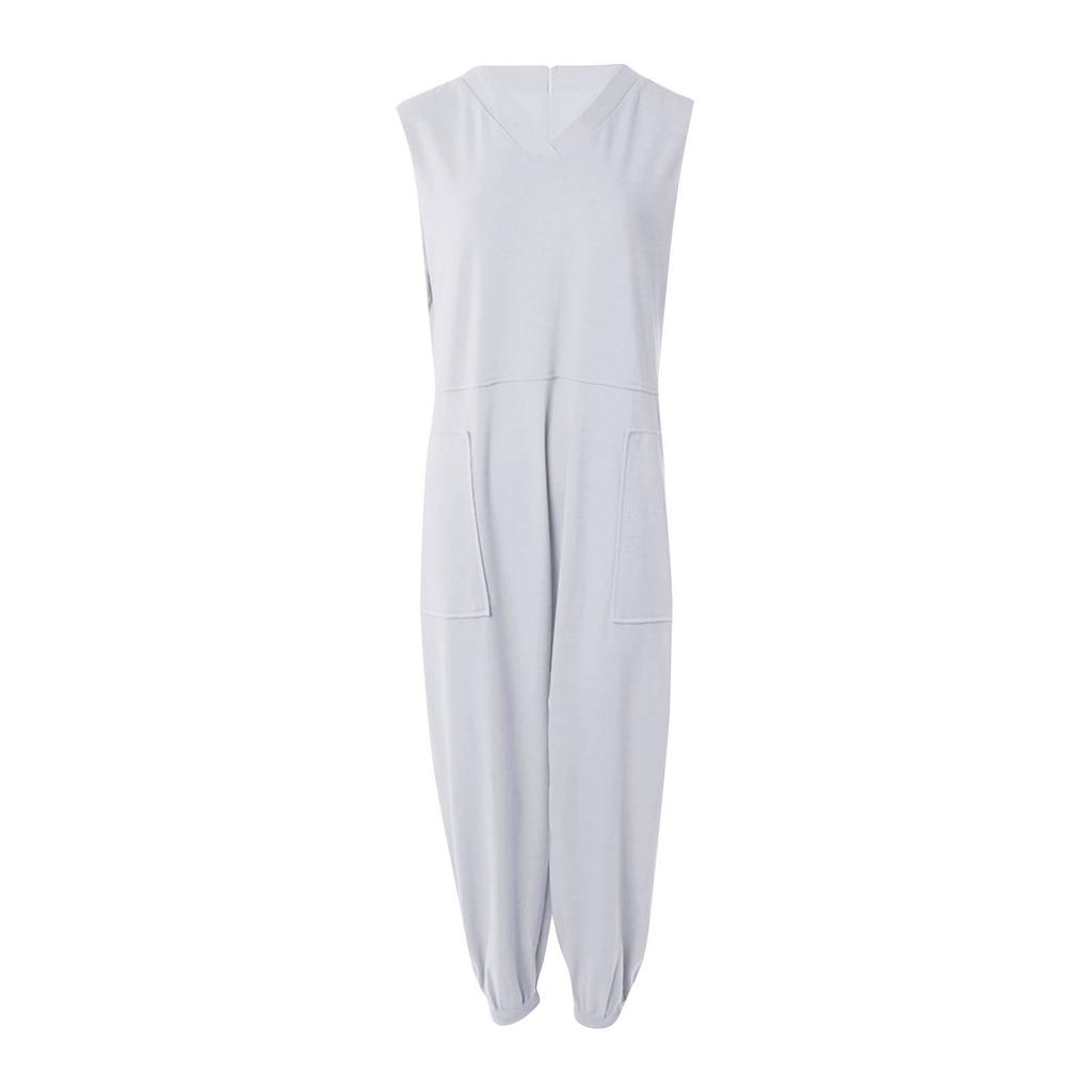 Women's Casual Color Sleeveless Plus Size Jumpsuit With Pockets