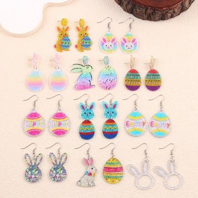 Flower Easter Egg Earrings Acrylic Cartoon Bunny Pendant Earrings Jewelry Multicolor Easter Egg Dangle Earrings Women