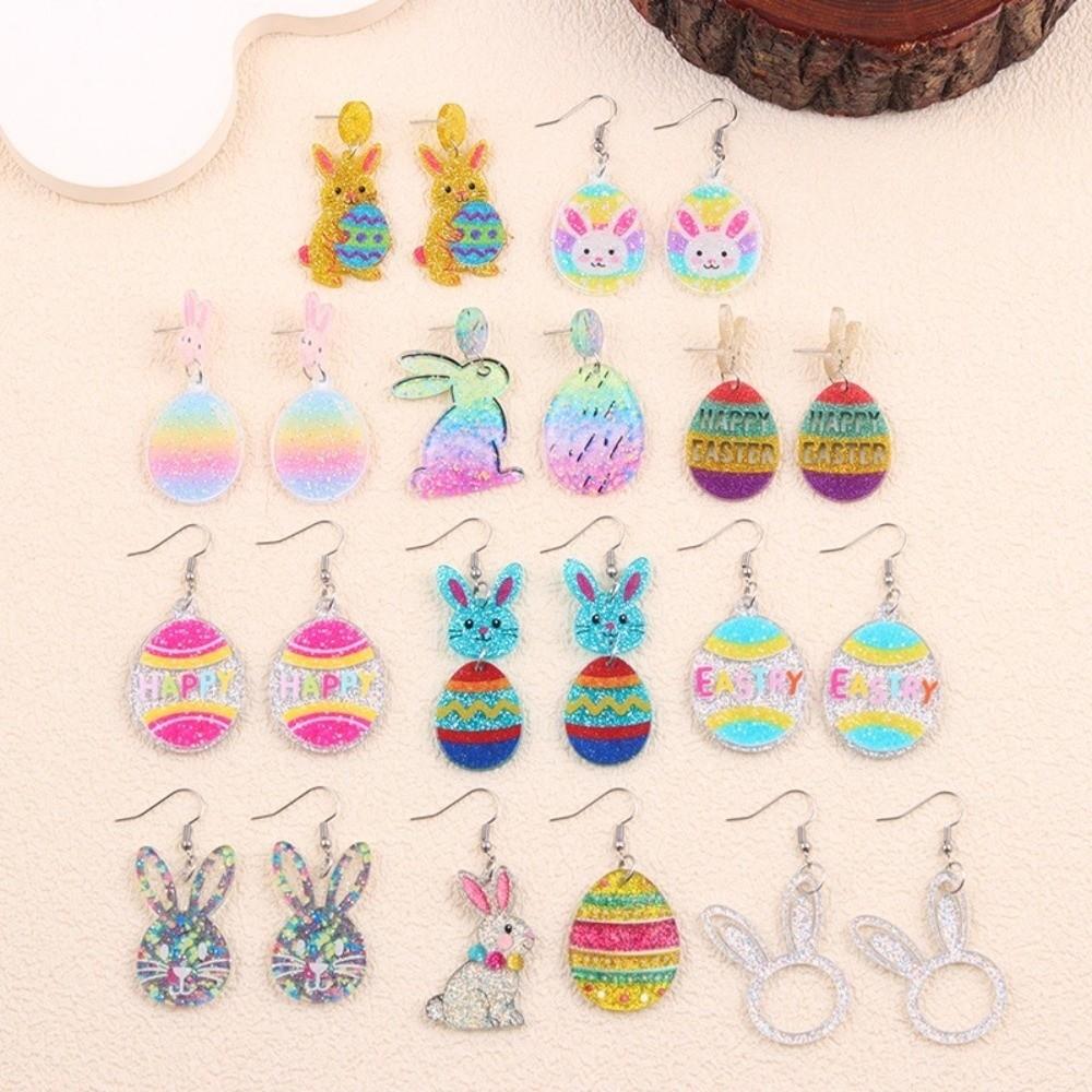 Acrylic Bunny Pendant Earrings Cartoon Easter Egg Dangle Earrings Fashion Easter Egg Earrings  Men