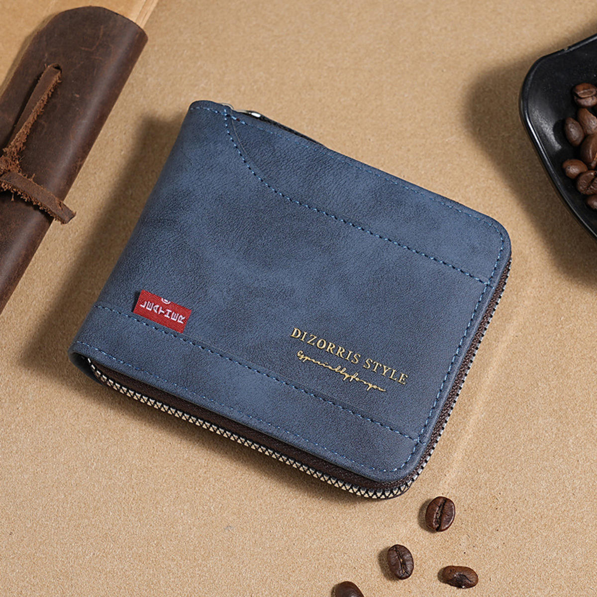 

Вместительные мужские кошельки, короткие сумки для карт, мужские кошельки для монет на молнии, классический винтажный держатель для карт, мужской кошелек one size синий