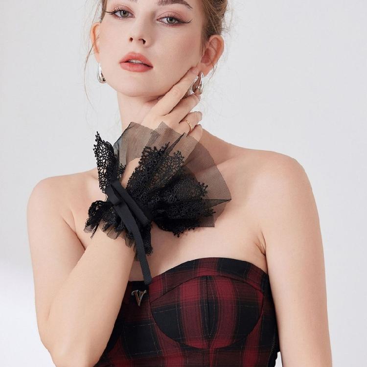 Detachable Ruffle Collar and Cuffs Lace Embroidered Accessory Set for Shirt Dresses Costumes and Event Wear Set