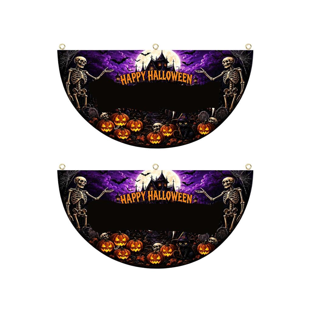 Halloween Half Circle Flags and Pumpkin Fan-Shaped Banners - Pleated Hanging Decorations for Party Background