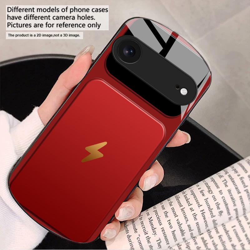 Gray background lightning For iPhone 17 16 15 14 13 Plus 12 mini 11 Pro Max XR Xs Max X 7 8 6S 22 20 Elliptical glass phone case