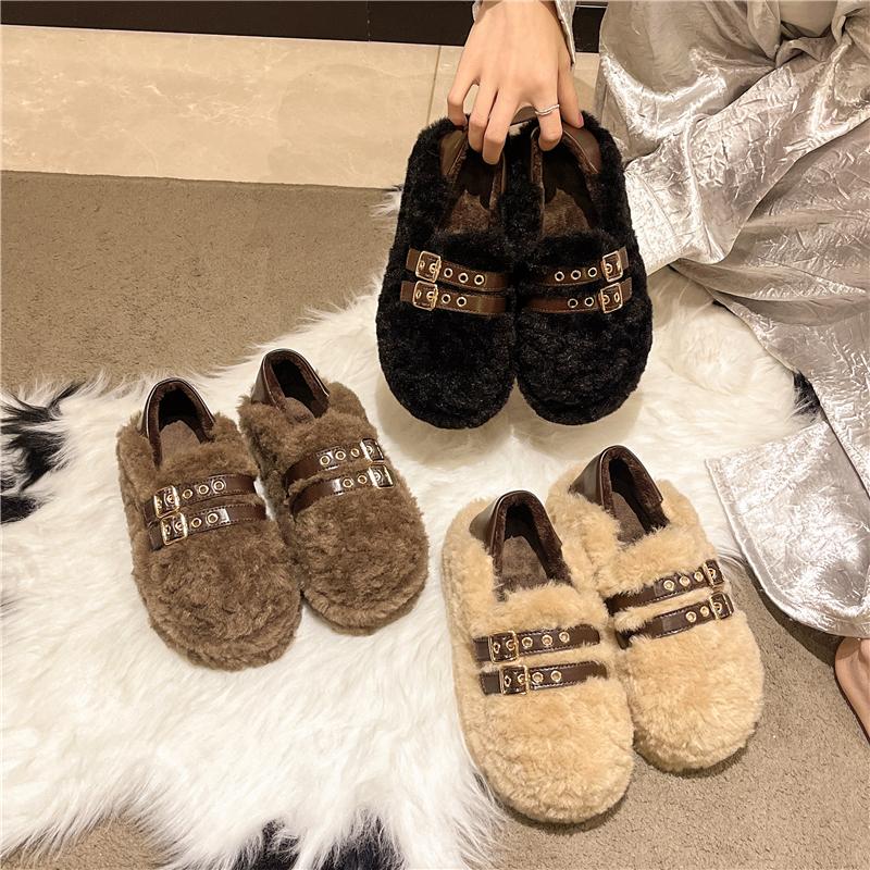 Fashion New Style Fashion Women Shearling Flats Furry Lambswool Mocasines Warm Cotton Shoes Ladies Slip on Sheep Fur Lined Loafers