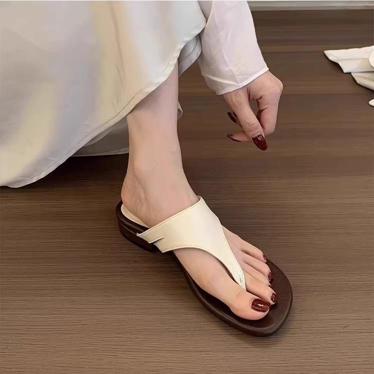 Pantoletten mit dickem Absatz Damen Oberbekleidung Sommer neu Koreanische Flip-Flops Zehensandalen Feenwind Französische schöne Sandalen