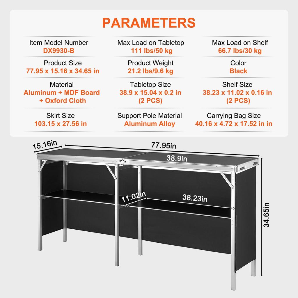 VEVOR Portable Tradeshow Podium Table, 1980 x 385 x 880 mm, Display Exhibition Counter Stand Booth Fair with Wall