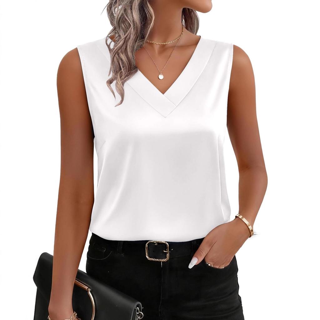 Women's European Summer 2026 V-Neck Satin Camisole Sleeveless Top