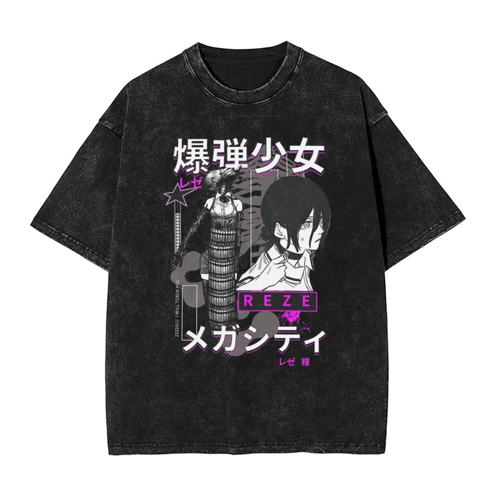 Japanese Reze Chainsaw Man Anime T Shirt Beach Vintage T Shirts Cotton Trending Tshirt for Men Short Sleeve Design Tees