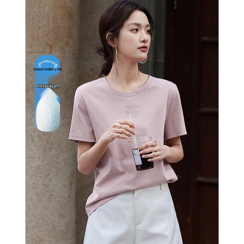 Demana Butterfly Rhinestone Mulberry Silk Blend T-Shirt S