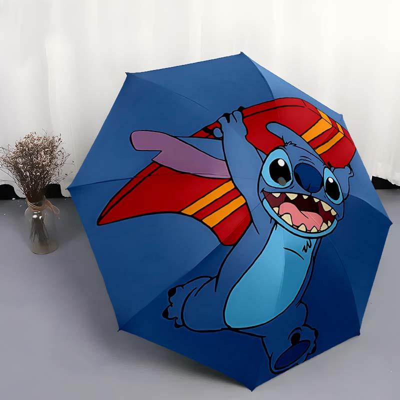 Disney Stitch Automatic Open/Close Umbrella - UV Protection Cute Umbrella with Cute Stitch Design, Portable 3-Fold Compact Umbrella