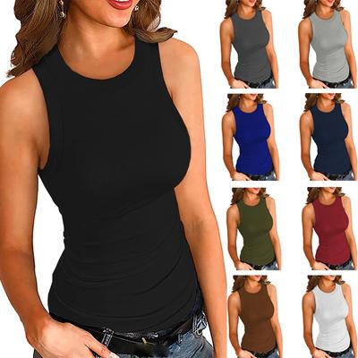 Women Top Close-Fitting Round Neck Vest Inner Cloth Sleeveless Solid Color