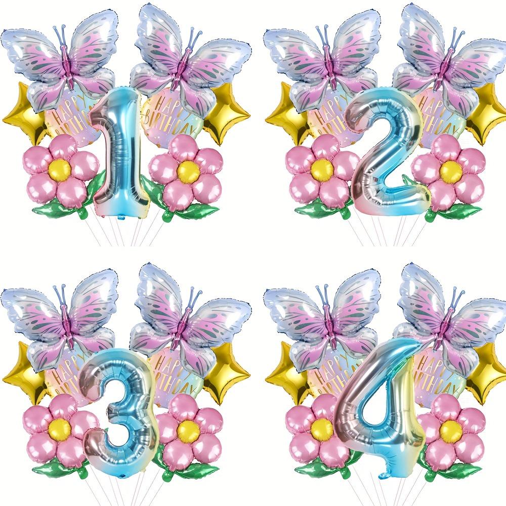 Butterfly & Daisy Star Gradient Foil Balloon Set for Birthday Party Decoration.