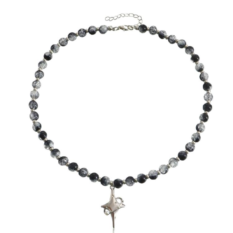 Vintage Beaded Crossed Star Necklace for Women Fashion Aesthetic Y2k Jewelry