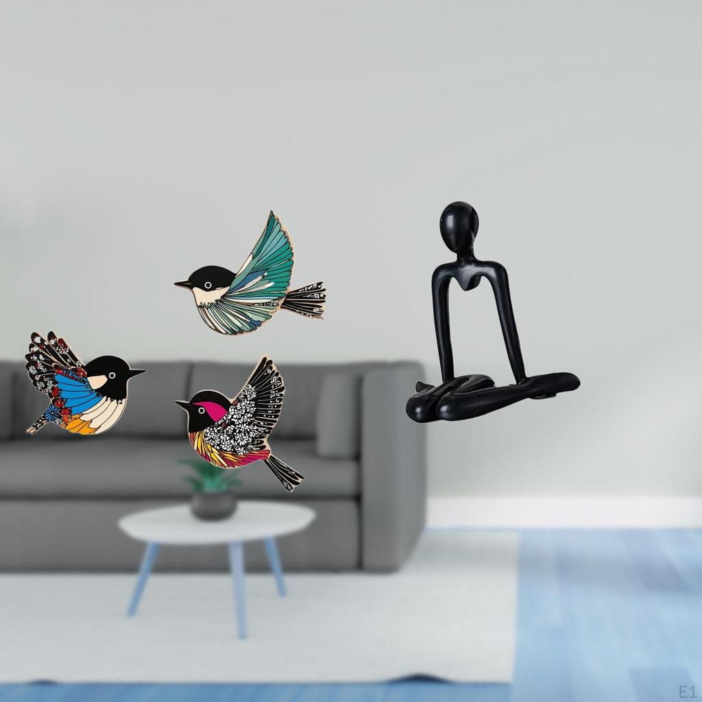 Wooden Bird Wall Art Sculpture Abstract Decorative Figurine Tabletop Ornament for Garden Study Room