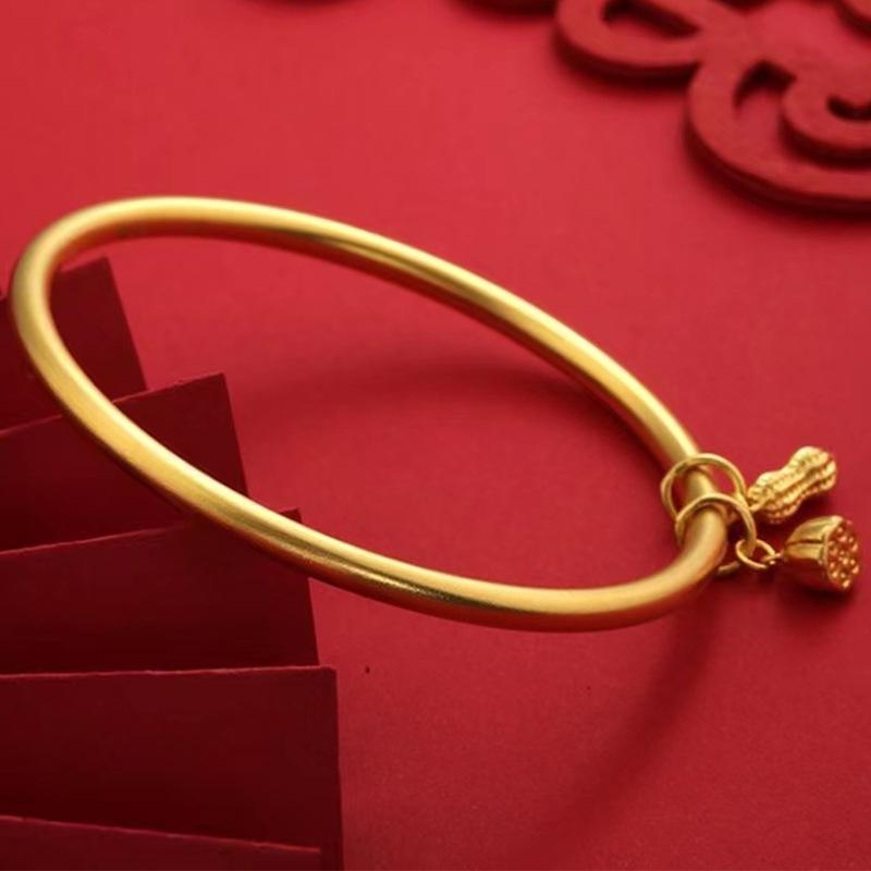 Ancient Style Gold-Plated Brass Bangle with Peanut & Lotus Pod Design – Jewelry Gift Bracelet