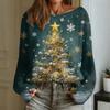 Women's Fashion Round Neck Long Sleeve Christmas Print Casual Pullover Sweater Top