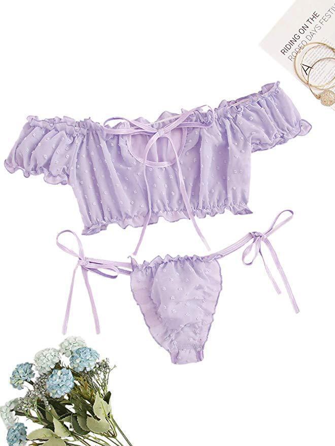 European and American Sexy Off-the-Shoulder Lingerie Set
