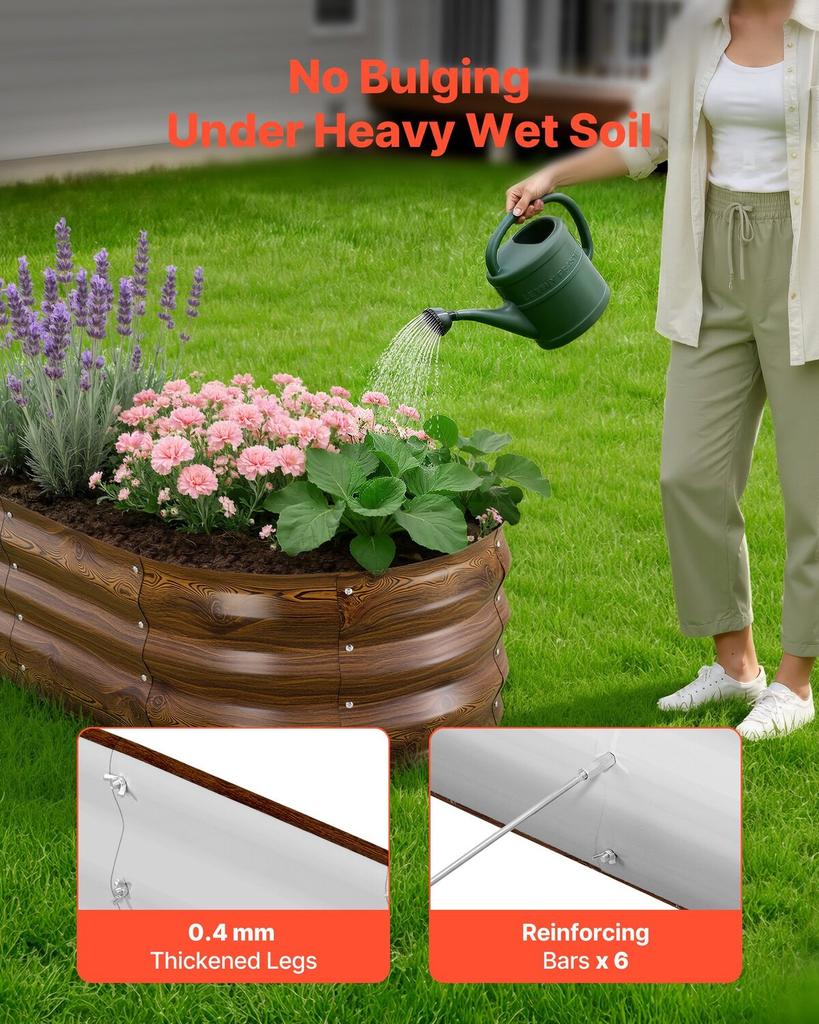 2 Pack Galvanized Raised Garden Beds, 1200 X 600 X 300 Mm, Oval Metal Planter Boxes Kit Outdoor, Bottomless Garden Box with Gloves, Alu-Zinc, for