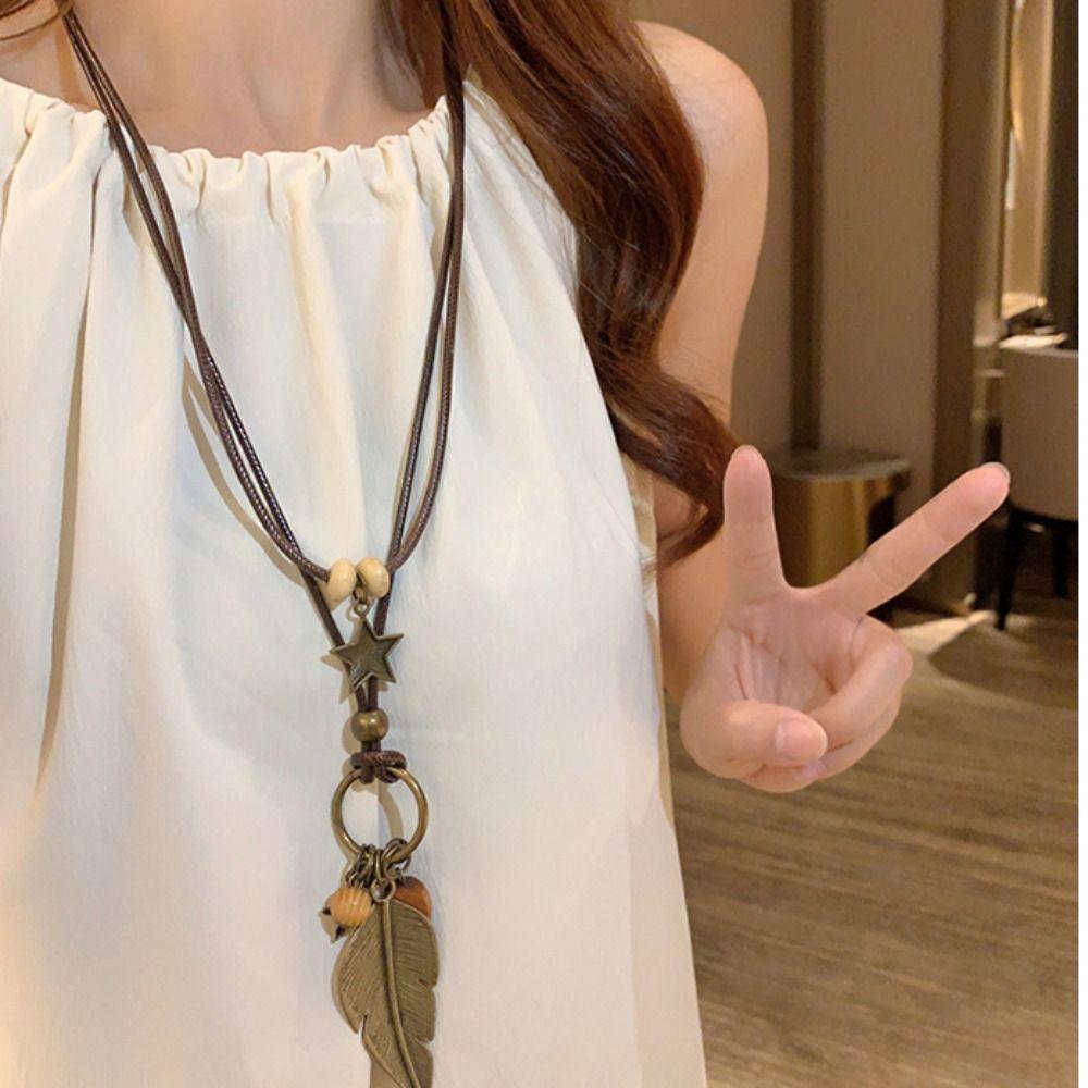 Tassel Ethnic Style Wooden Necklace Wood Bohemian Style Necklace Sweet Long Sweater Chain  Gift