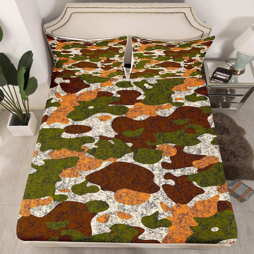 Camouflage Simple Pattern Mattress Three-Piece Digital Printing Mattress Bedding Set Adult Children