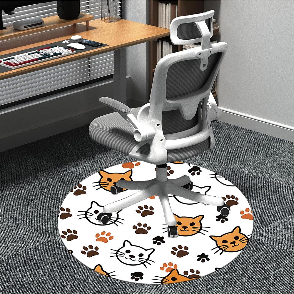 1pc Cat Paw Prints Carpet for Office Non Slip, Round Carpet, Soft & Comfortable, Carpet for Office, Lightweight Round Floor Mat